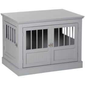 Wooden Dog Crate, Dog Furniture End Table with Triple Doors Steel Tubes Pewter Gray Wooden Dog Crate, Dog Furniture End Table with Triple Doors Steel Tubes Pewter Gray